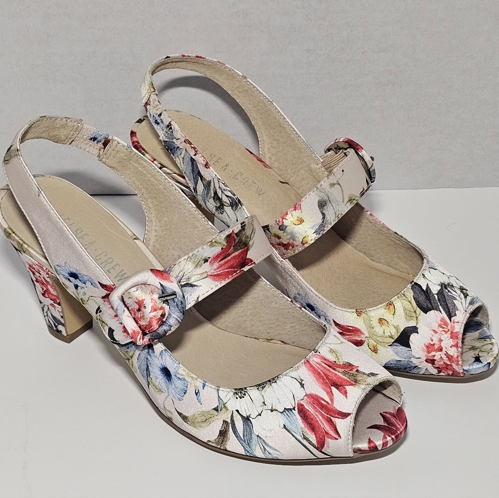 Chelsea Crew Floral Peep-Toe Slingback Heels NIB